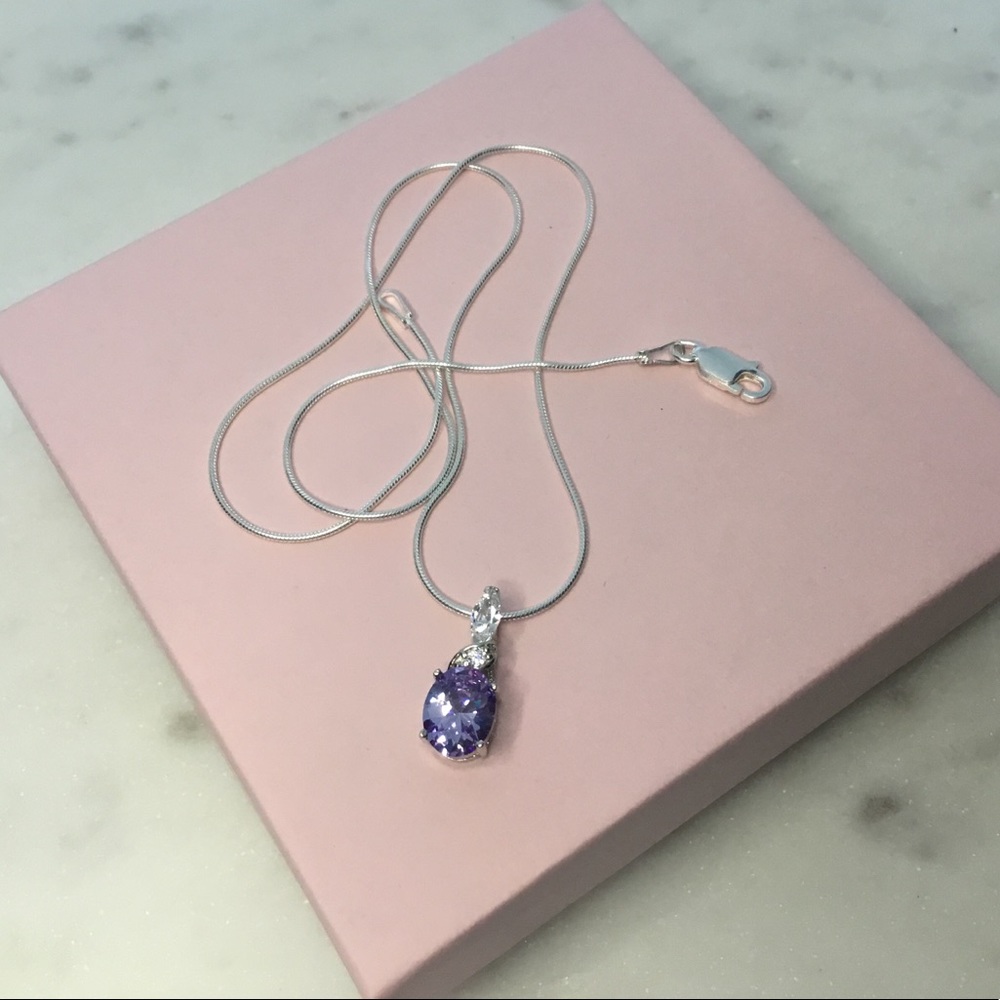 Sterling Silver Lavender Cz Necklace - Picture 2 of 16